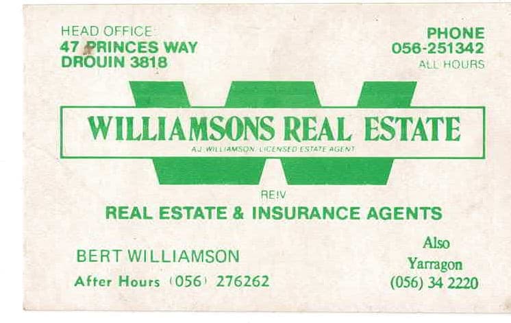 Williamsons Real Estate business card, Bert Williamson
