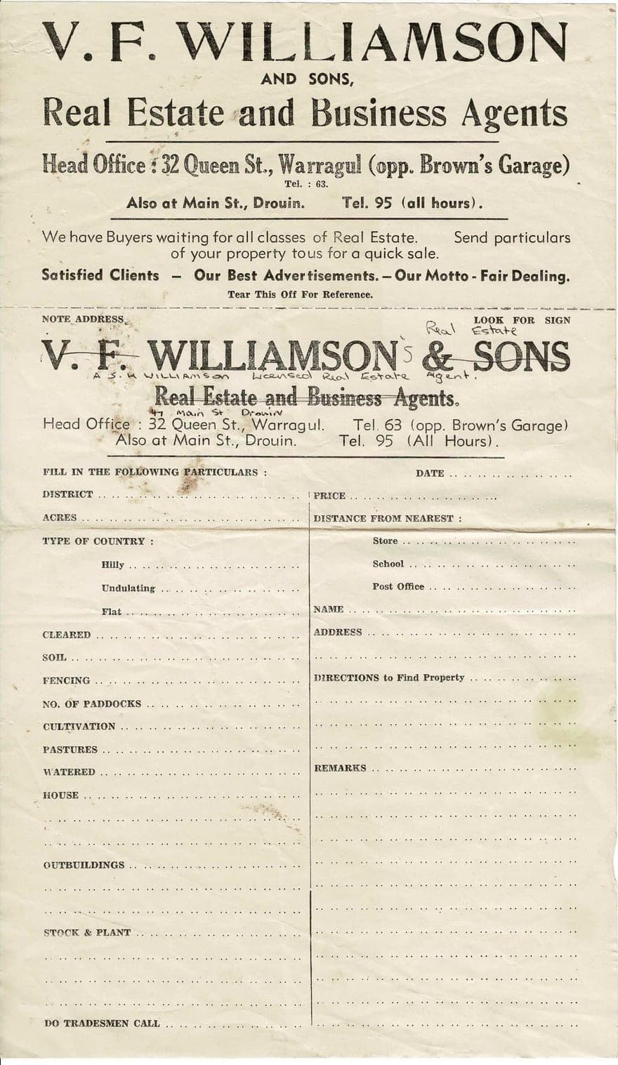 V. F. Williamson & Sons listing form