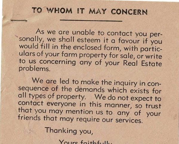The "To whom it may concern" letter sent with the listing form