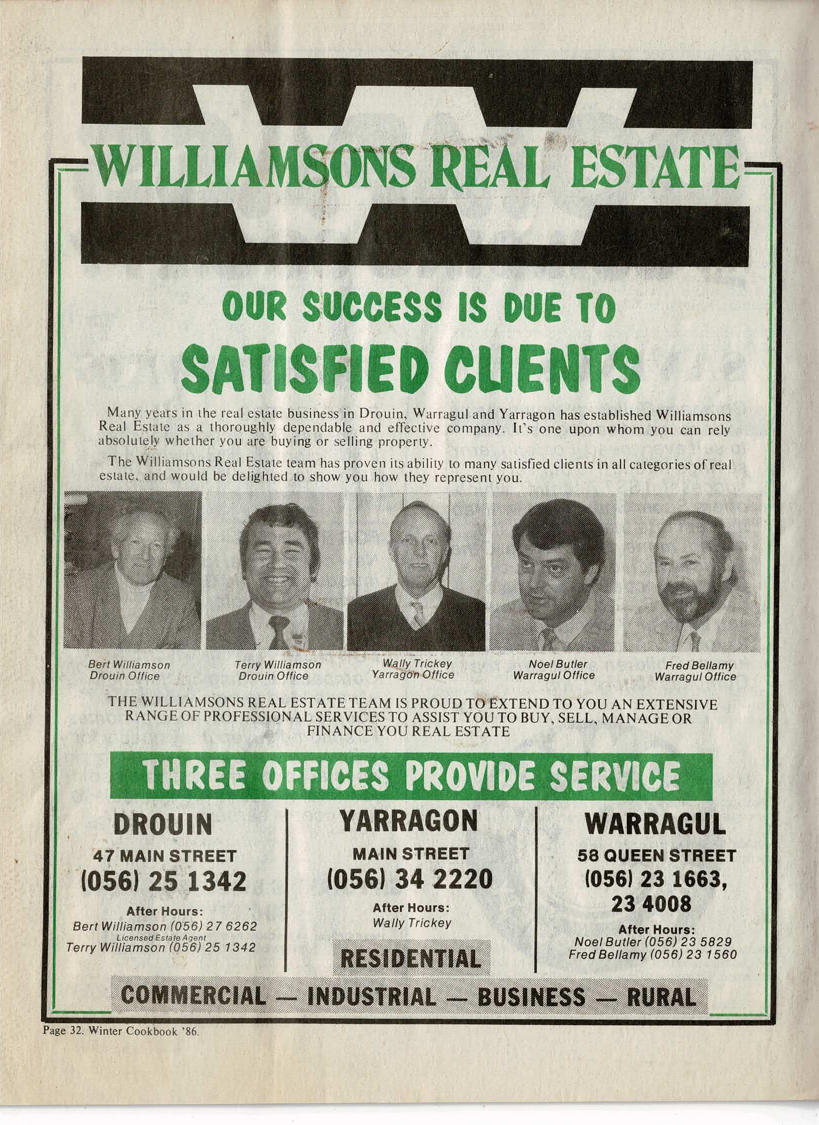 Williamsons Real Estate advertisement, 1986