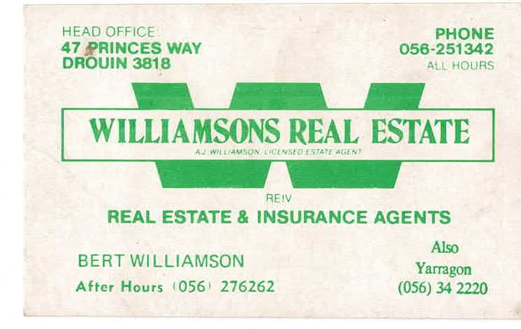 Williamsons Real Estate business card, Bert Williamson