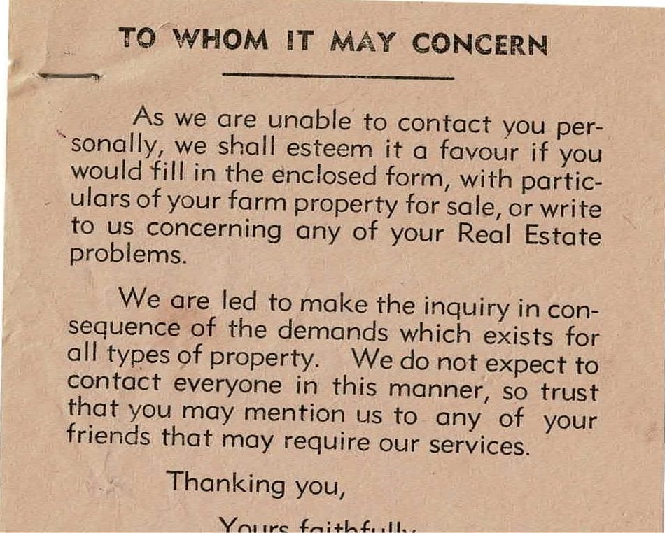 The "To whom it may concern" letter sent with the listing form